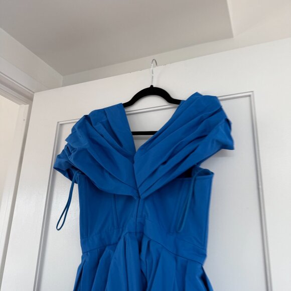 NWT Alexander McQueen Off-Shoulder A-line Midi Dress Galactic Blue Cotton Poplin - Picture 10 of 10